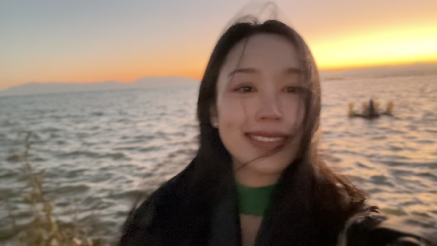 Dami by the sea at sunset